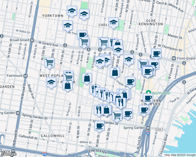 map of restaurants, bars, coffee shops, grocery stores, and more near 842 Hoffman Place in Philadelphia