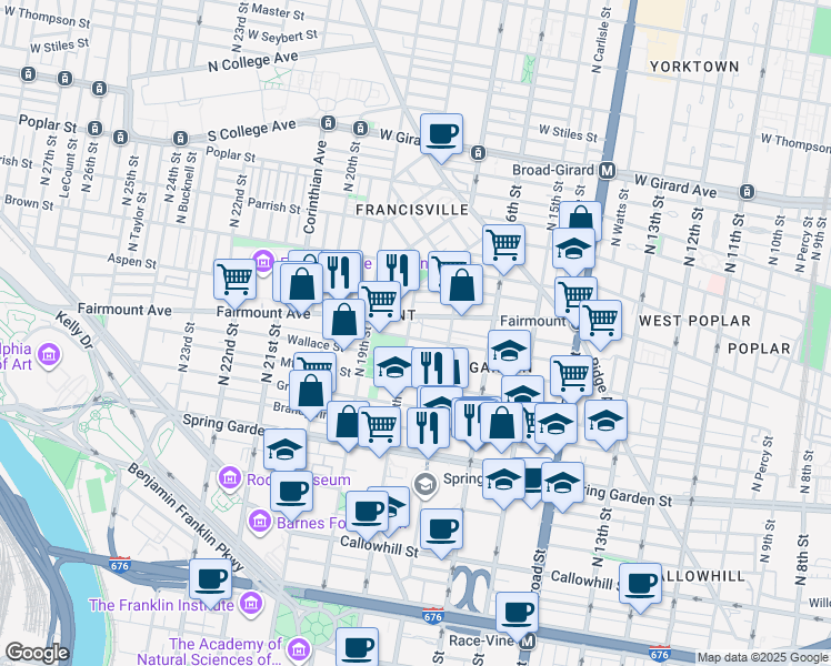 map of restaurants, bars, coffee shops, grocery stores, and more near in Philadelphia