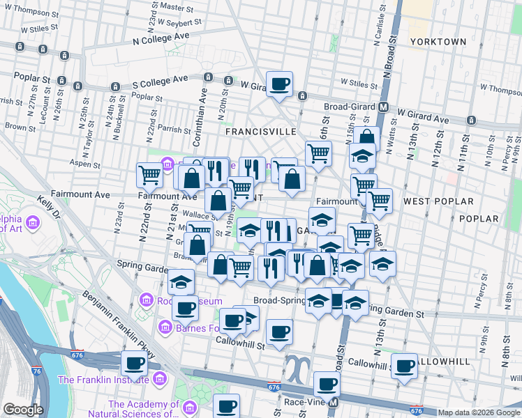 map of restaurants, bars, coffee shops, grocery stores, and more near in Philadelphia