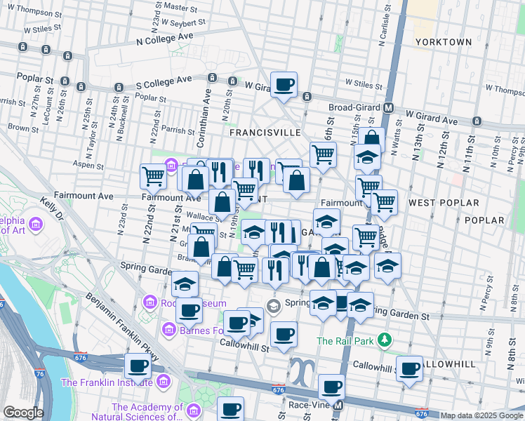 map of restaurants, bars, coffee shops, grocery stores, and more near in Philadelphia