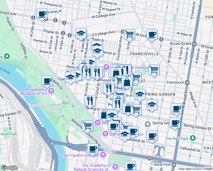 map of restaurants, bars, coffee shops, grocery stores, and more near in Philadelphia