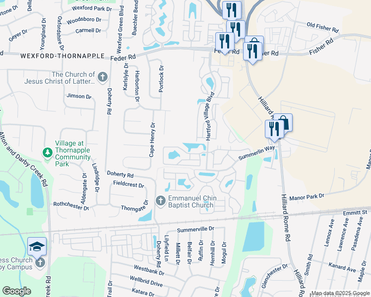 map of restaurants, bars, coffee shops, grocery stores, and more near 5536 Garden Ridge in Columbus