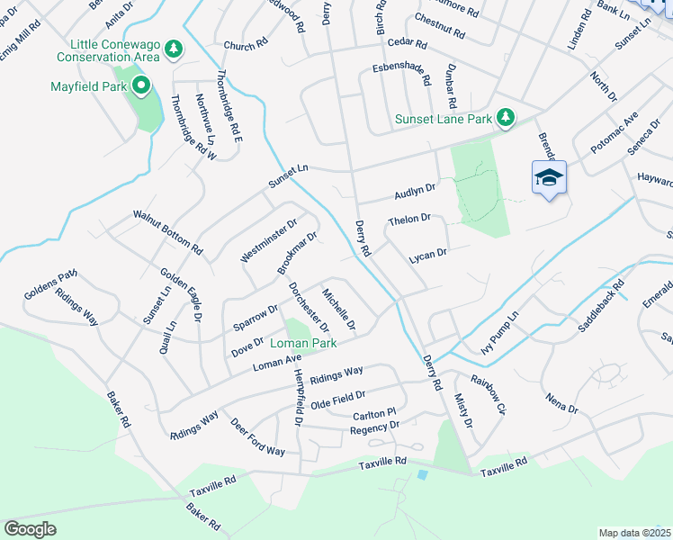 map of restaurants, bars, coffee shops, grocery stores, and more near 2737 Sparrow Drive in York