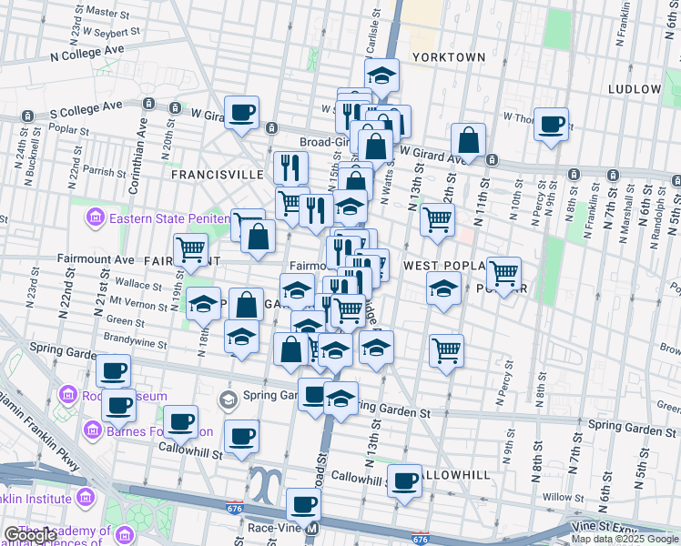 map of restaurants, bars, coffee shops, grocery stores, and more near in Philadelphia
