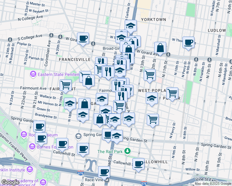 map of restaurants, bars, coffee shops, grocery stores, and more near in Philadelphia
