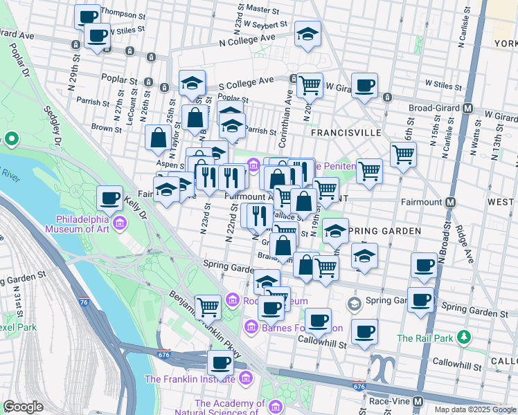 map of restaurants, bars, coffee shops, grocery stores, and more near in Philadelphia