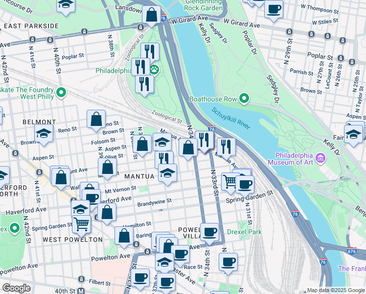 map of restaurants, bars, coffee shops, grocery stores, and more near in Philadelphia