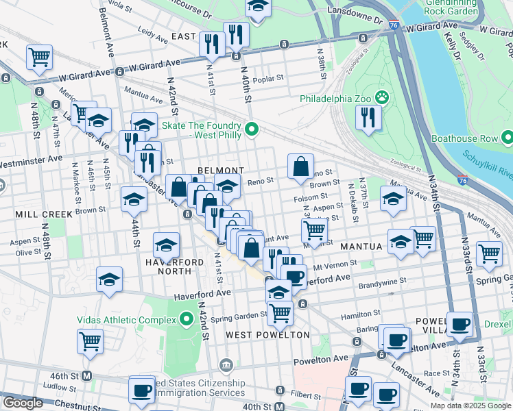 map of restaurants, bars, coffee shops, grocery stores, and more near 807 North Preston Street in Philadelphia