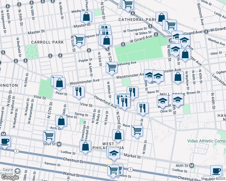 map of restaurants, bars, coffee shops, grocery stores, and more near in Philadelphia