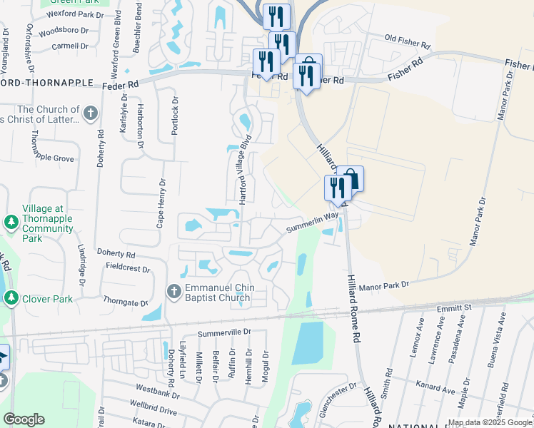 map of restaurants, bars, coffee shops, grocery stores, and more near 5473 Valley Ridge in Columbus