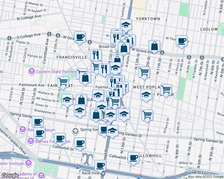 map of restaurants, bars, coffee shops, grocery stores, and more near in Philadelphia