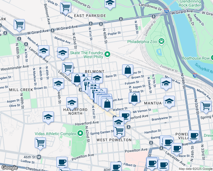 map of restaurants, bars, coffee shops, grocery stores, and more near 773 North Preston Street in Philadelphia