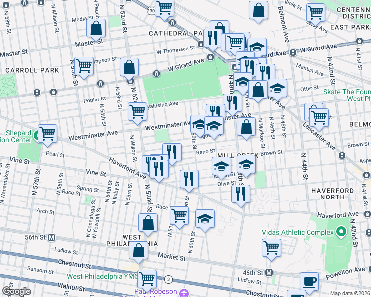map of restaurants, bars, coffee shops, grocery stores, and more near in Philadelphia