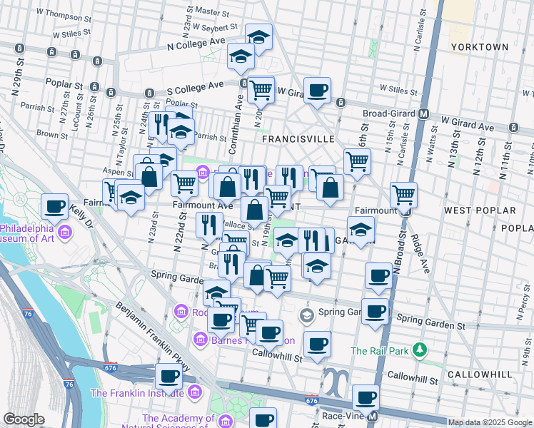 map of restaurants, bars, coffee shops, grocery stores, and more near in Philadelphia