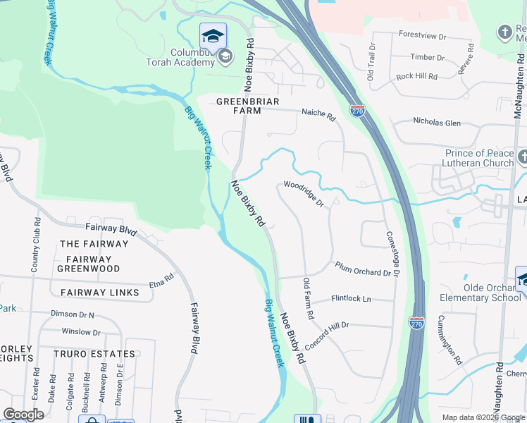 map of restaurants, bars, coffee shops, grocery stores, and more near 510 Noe Bixby Road in Columbus