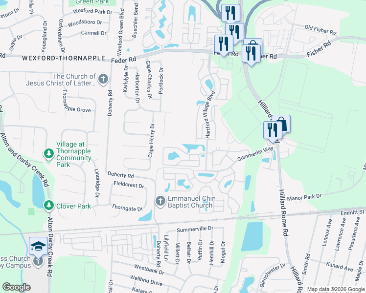 map of restaurants, bars, coffee shops, grocery stores, and more near 5518 Cedar Springs in Columbus
