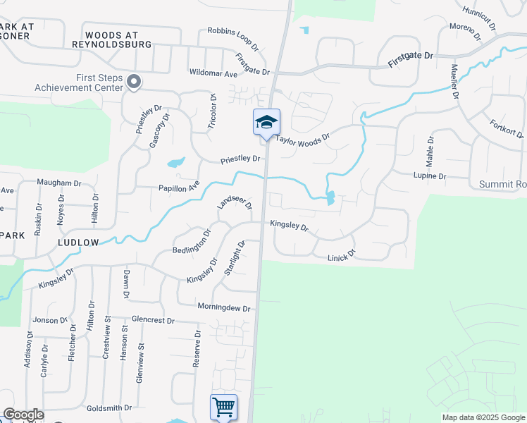 map of restaurants, bars, coffee shops, grocery stores, and more near 8267 Taylor Road in Reynoldsburg