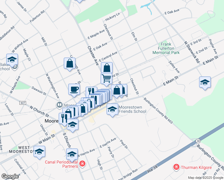 map of restaurants, bars, coffee shops, grocery stores, and more near 221 Chester Avenue in Moorestown