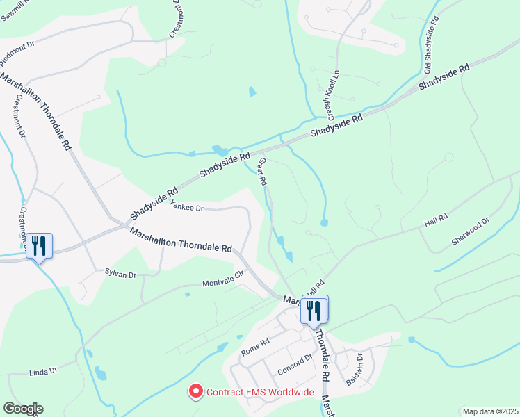 map of restaurants, bars, coffee shops, grocery stores, and more near 1127 Oak Hollow Drive in Downingtown