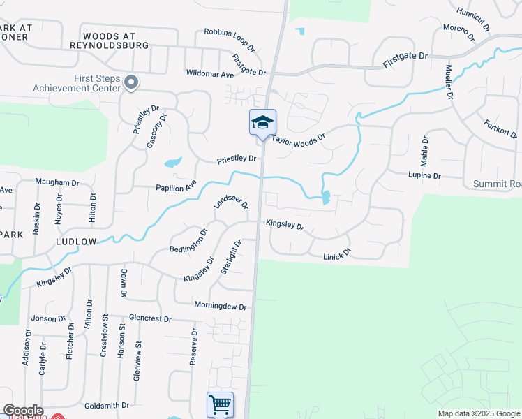map of restaurants, bars, coffee shops, grocery stores, and more near 8617 Taylor Road in Reynoldsburg