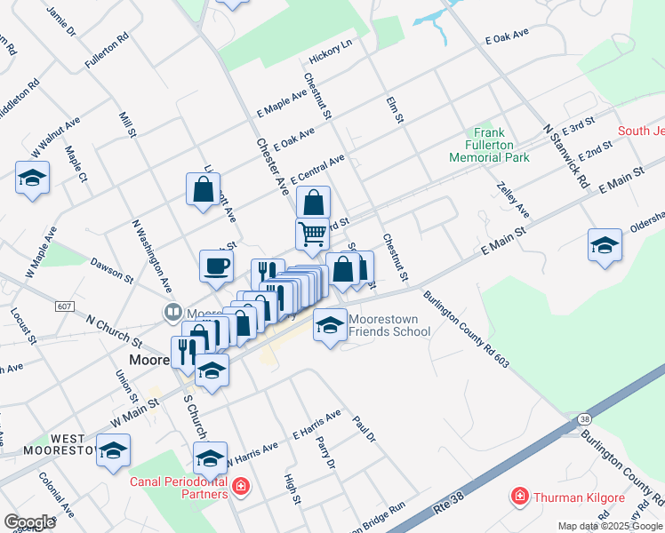 map of restaurants, bars, coffee shops, grocery stores, and more near 221 Chester Avenue in Moorestown