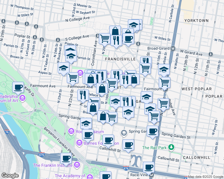 map of restaurants, bars, coffee shops, grocery stores, and more near in Philadelphia