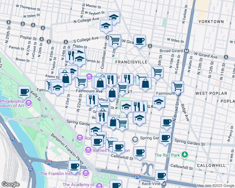 map of restaurants, bars, coffee shops, grocery stores, and more near in Philadelphia