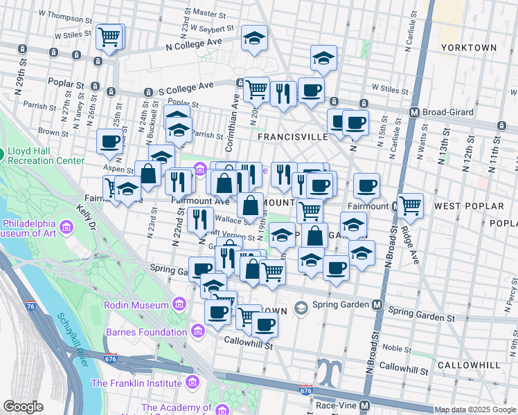 map of restaurants, bars, coffee shops, grocery stores, and more near in Philadelphia