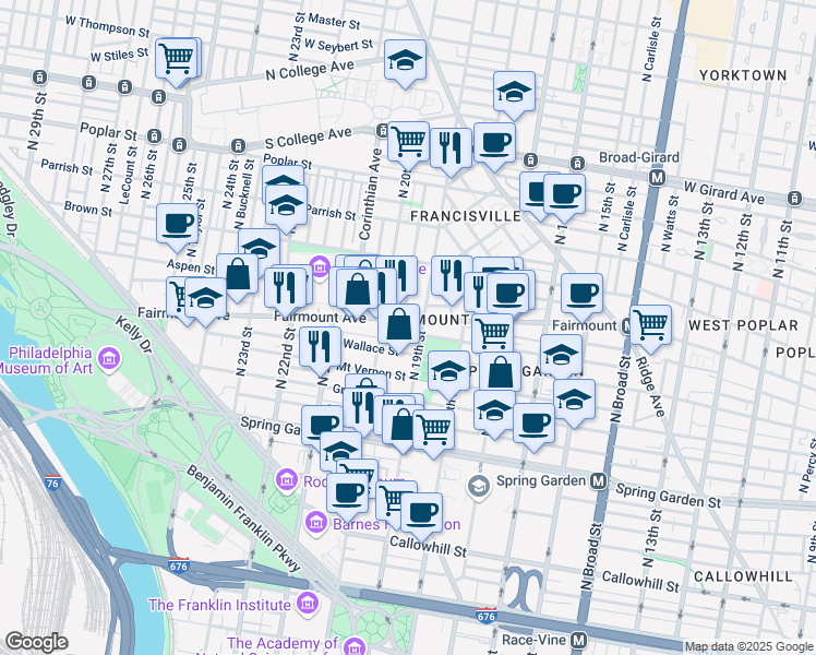 map of restaurants, bars, coffee shops, grocery stores, and more near in Philadelphia