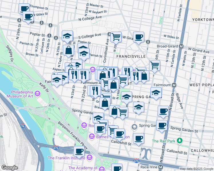 map of restaurants, bars, coffee shops, grocery stores, and more near in Philadelphia