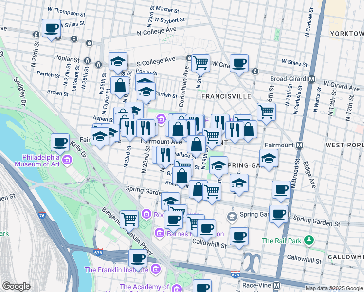 map of restaurants, bars, coffee shops, grocery stores, and more near in Philadelphia