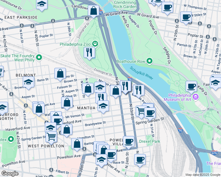 map of restaurants, bars, coffee shops, grocery stores, and more near in Philadelphia