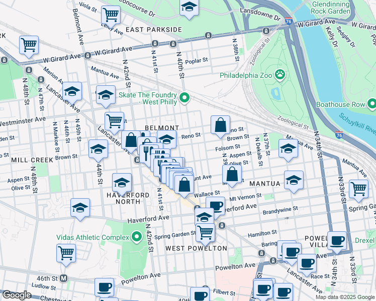 map of restaurants, bars, coffee shops, grocery stores, and more near 807 North Preston Street in Philadelphia