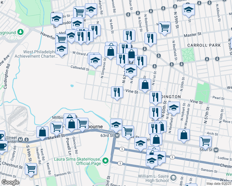 map of restaurants, bars, coffee shops, grocery stores, and more near in Philadelphia