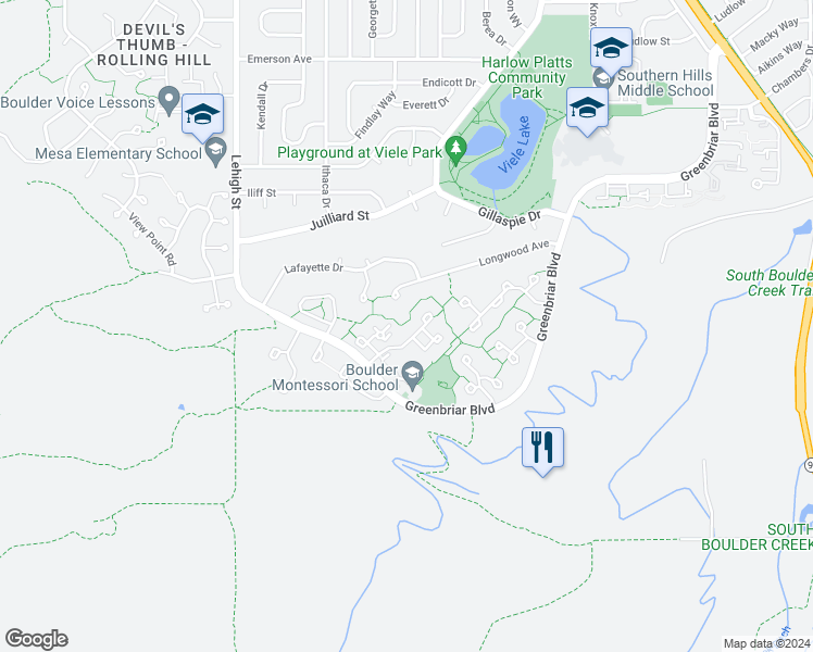 map of restaurants, bars, coffee shops, grocery stores, and more near 3230 Longwood Avenue in Boulder