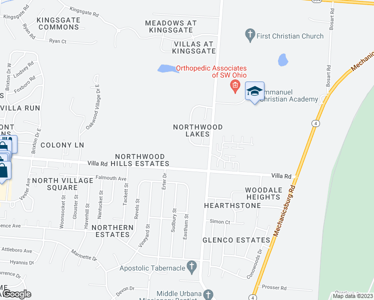 map of restaurants, bars, coffee shops, grocery stores, and more near 3001 Middle Urbana Road in Springfield