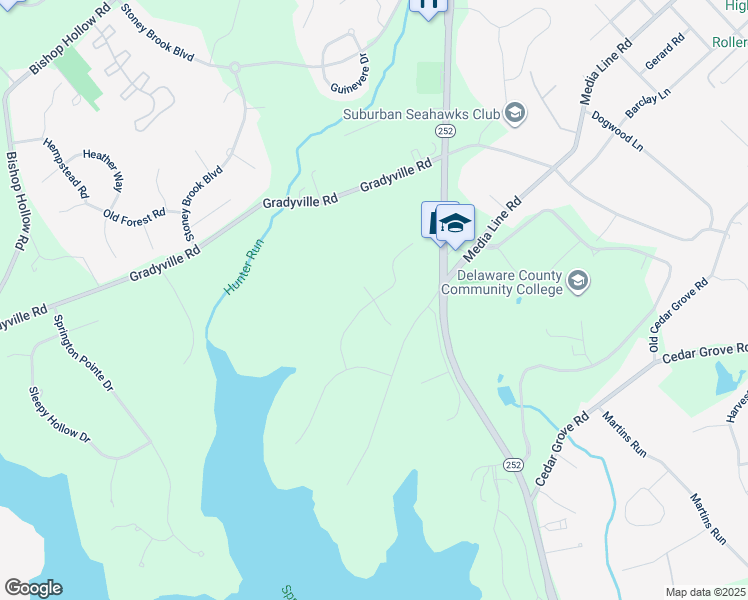 map of restaurants, bars, coffee shops, grocery stores, and more near Bellflower Lane in Delaware County