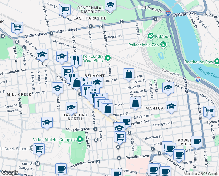 map of restaurants, bars, coffee shops, grocery stores, and more near 807 North Preston Street in Philadelphia
