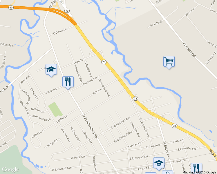 map of restaurants, bars, coffee shops, grocery stores, and more near 221 5th Avenue in Maple Shade