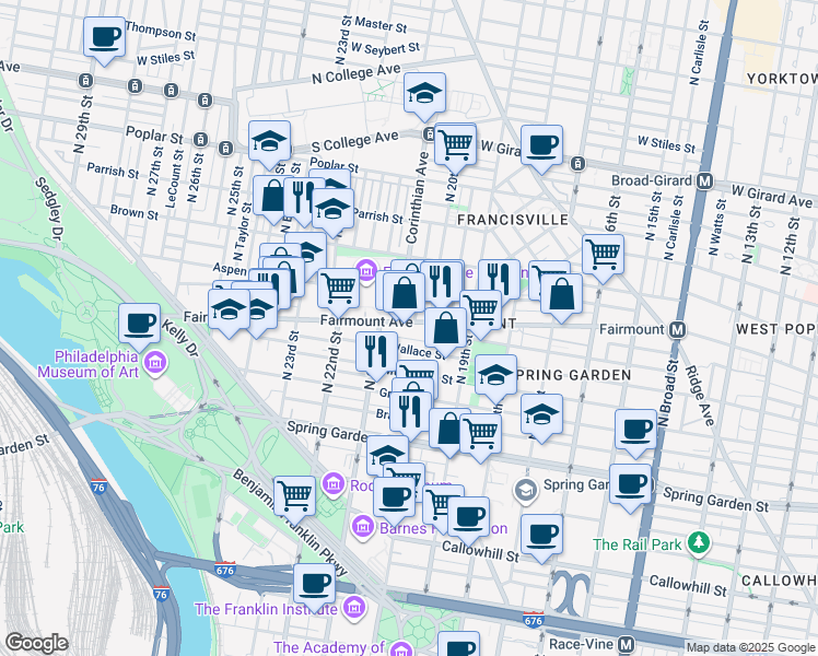 map of restaurants, bars, coffee shops, grocery stores, and more near in Philadelphia