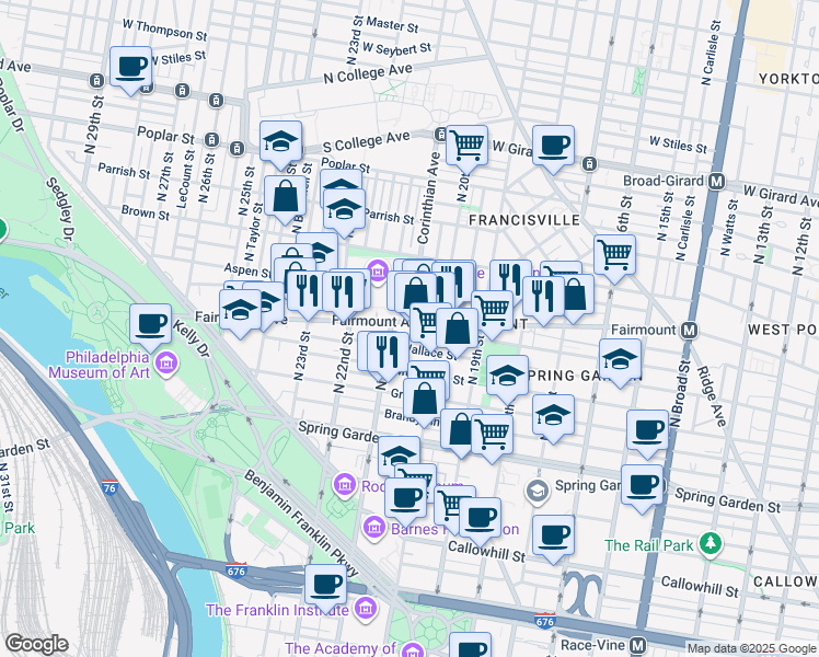 map of restaurants, bars, coffee shops, grocery stores, and more near in Philadelphia