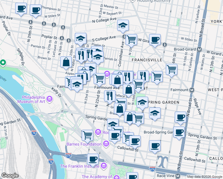 map of restaurants, bars, coffee shops, grocery stores, and more near in Philadelphia