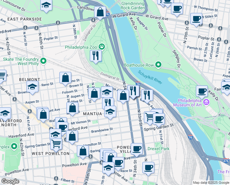 map of restaurants, bars, coffee shops, grocery stores, and more near in Philadelphia