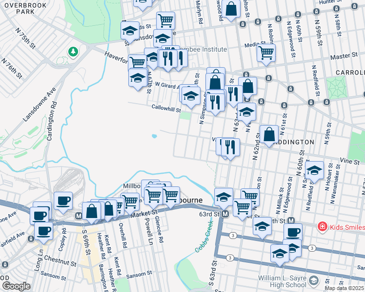 map of restaurants, bars, coffee shops, grocery stores, and more near 229 North Daggett Street in Philadelphia