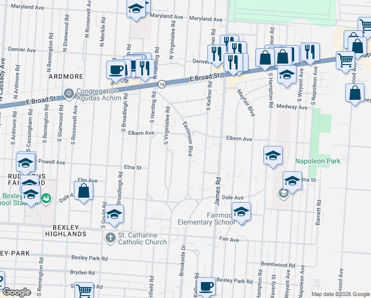 map of restaurants, bars, coffee shops, grocery stores, and more near 187 Eastmoor Boulevard in Columbus