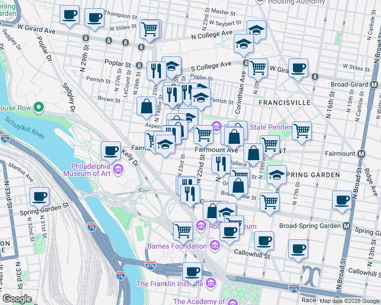 map of restaurants, bars, coffee shops, grocery stores, and more near in Philadelphia