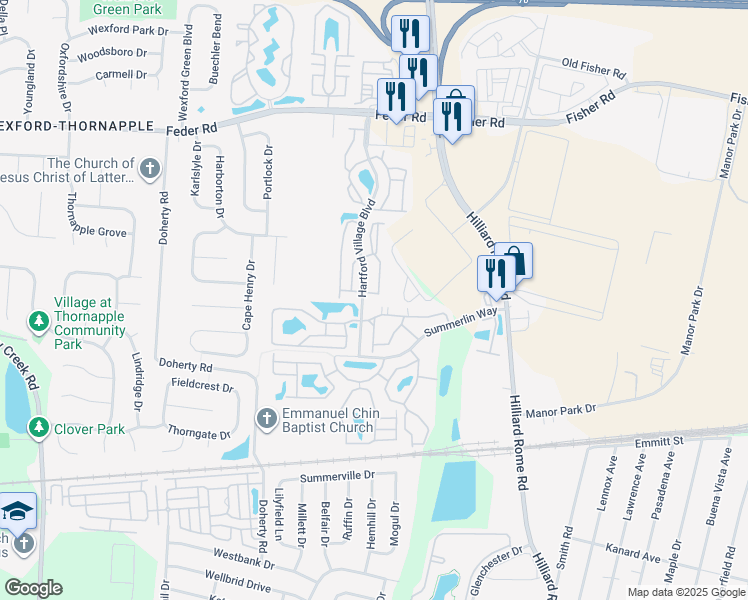 map of restaurants, bars, coffee shops, grocery stores, and more near 5473 Valley Ridge in Columbus
