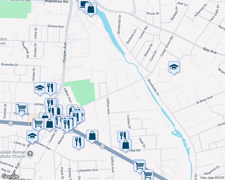 map of restaurants, bars, coffee shops, grocery stores, and more near 714 Spruce Hill Drive in Toms River