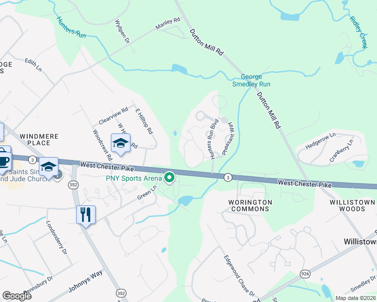 map of restaurants, bars, coffee shops, grocery stores, and more near 4 Ridings Way in West Chester