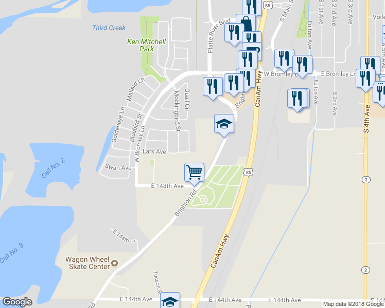 map of restaurants, bars, coffee shops, grocery stores, and more near 1180 Cardinal Circle in Brighton